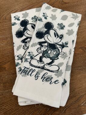 Mickey Mouse 'Fall is Here' Kitchen Towel - White & Gray Set of 2